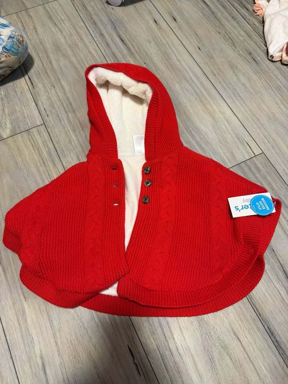 Carter's Baby Girls Red Cable Knit Hooded Cape with Fleece Lining